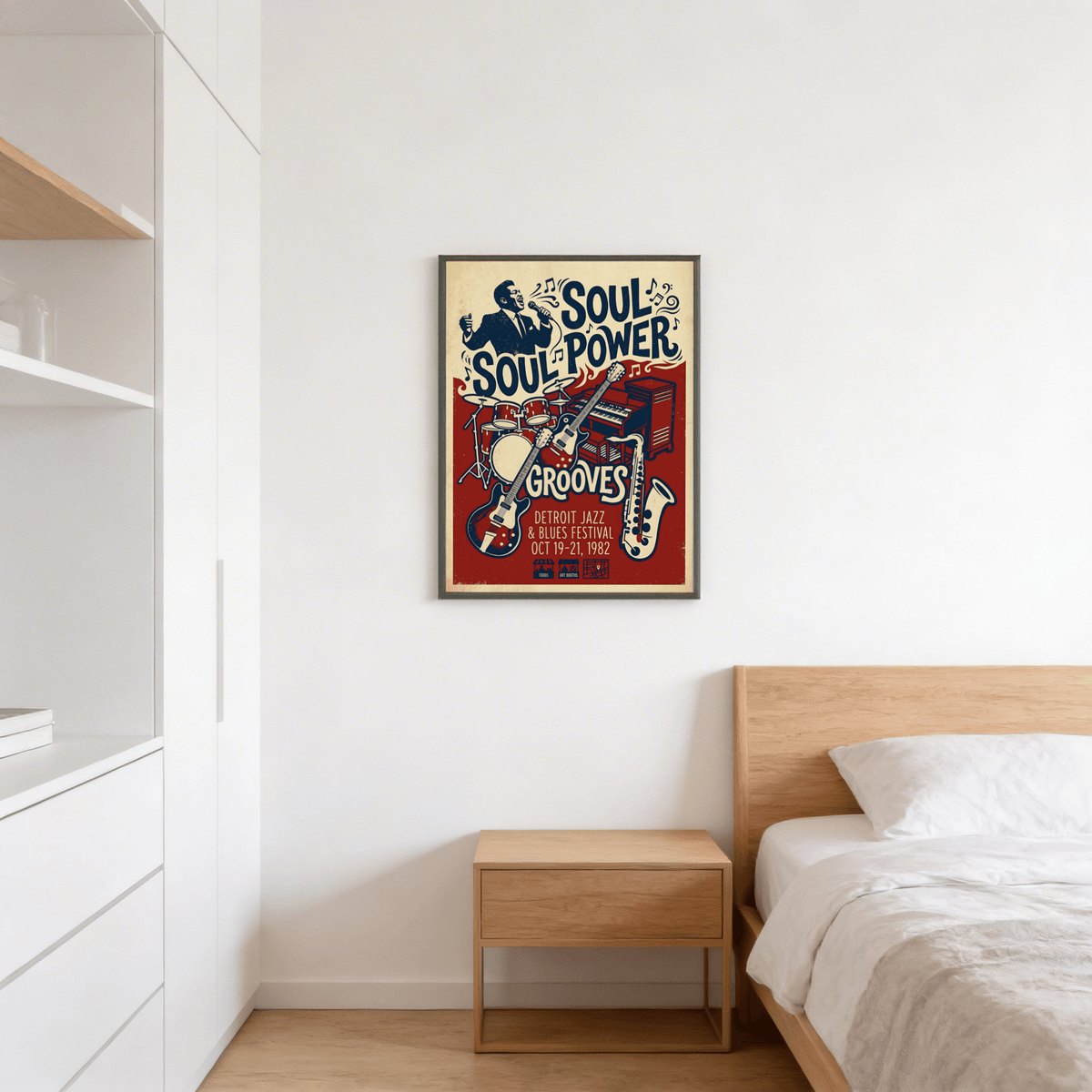 Illustrated festival poster print with Detroit Jazz & Blues Festival text and date block