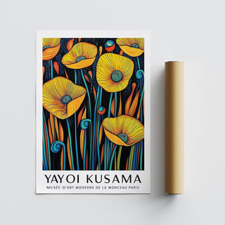 Poppies Wall Art featuring blue stalks and graphic floral elements.