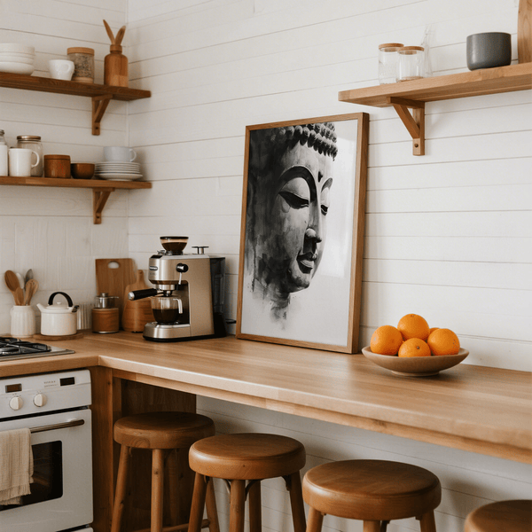 Chic Buddha Art Print in Black tones for study room poster