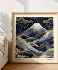 Kusama-inspired Japanese landscape featuring Mount Fuji.