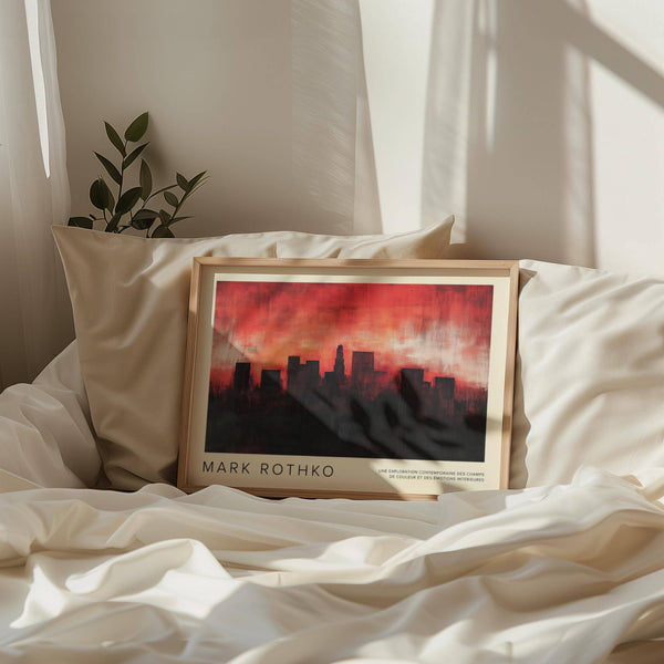 Wall art California blending urban silhouettes with fiery landscapes