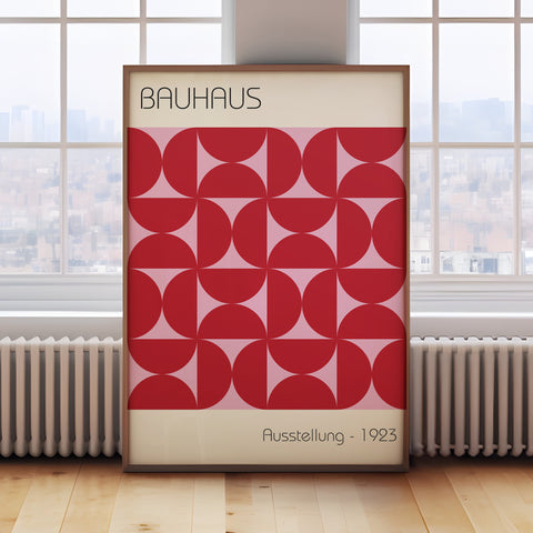 Bauhaus-inspired red and pink geometric wall art
