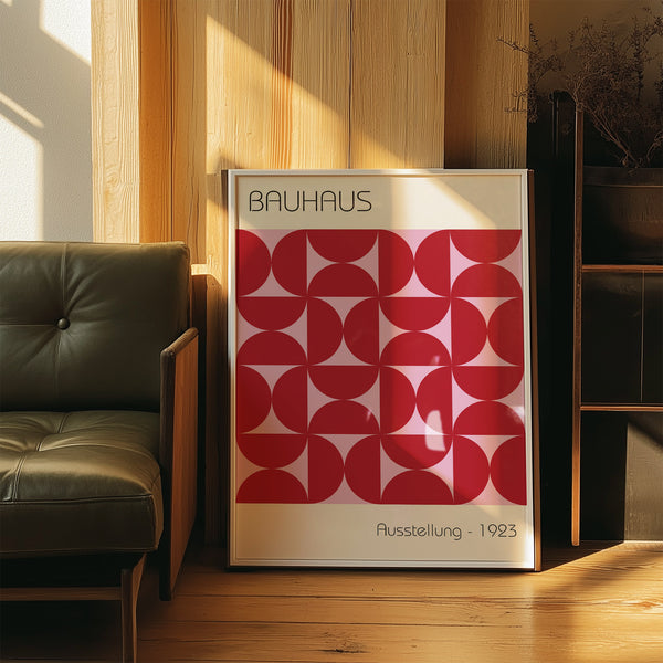 Red and pink Bauhaus artworks for colorful minimalist interiors