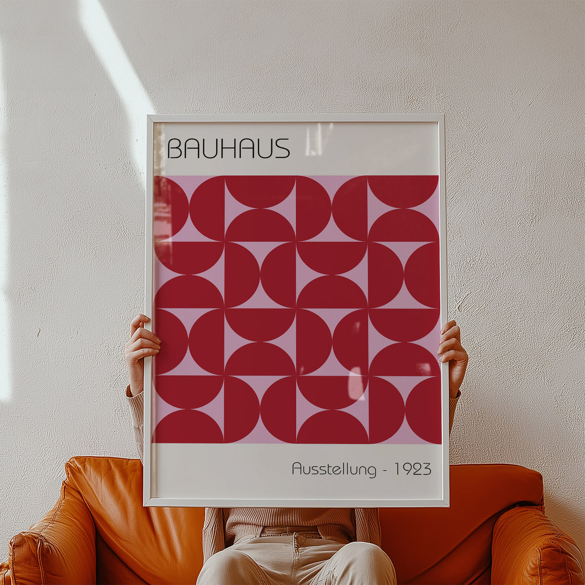 Abstract Bauhaus artworks featuring bold retro-modern shapes