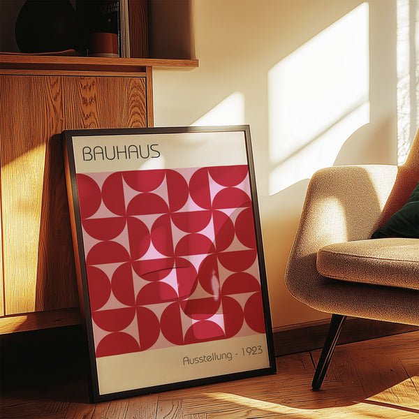 Red and pink geometric Bauhaus artworks for stylish home walls