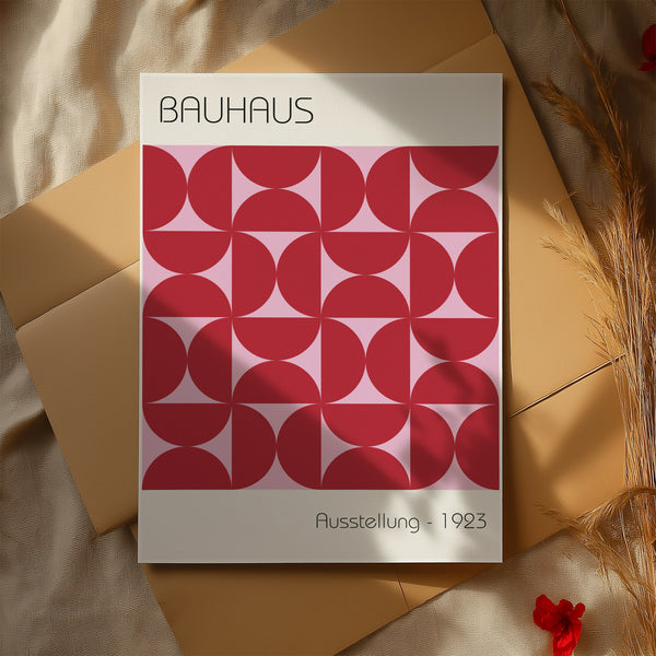 Mid-century Bauhaus artworks with striking red and pink tones

