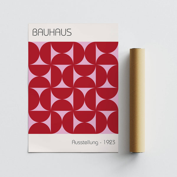 Geometric Bauhaus artworks poster with vibrant semicircles and squares