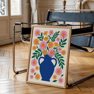 Modern Vase Art Print in Blue and Pink for bedroom decor wall art