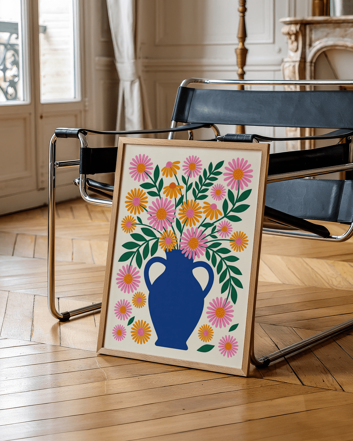 Modern Vase Art Print in Blue and Pink for bedroom decor wall art