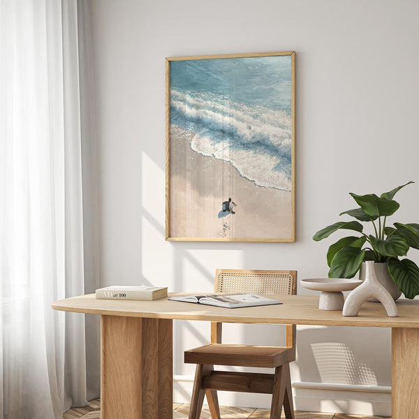 Turtle Print artwork with gentle waves and soft sand textures.