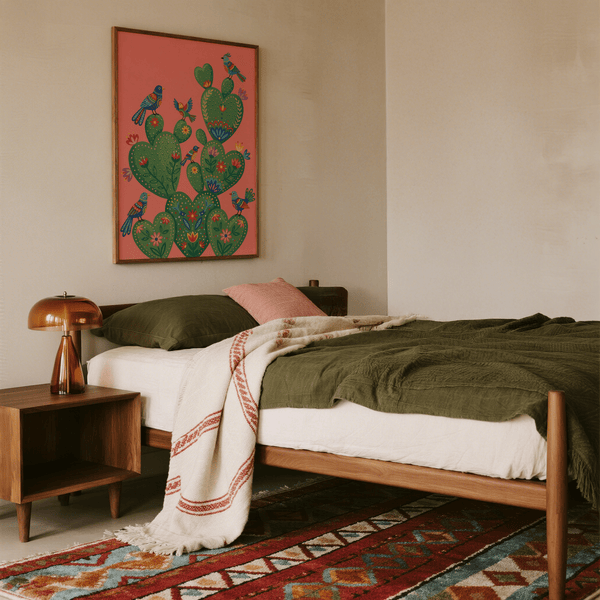 Bright Green and Pink Colorful Cactus Art Print for hallway decor