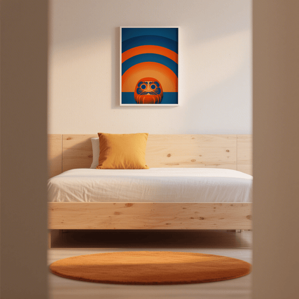 Orange and blue Daruma Doll Wall Art decor for study room print