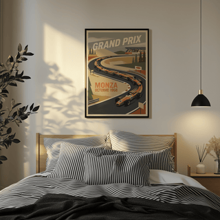 Monza Grand Prix Art Print wall art showing number 28 cars sweeping through the corner