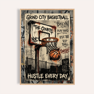 Basketball City Wall Art print showing graffiti hoop and dripping paint