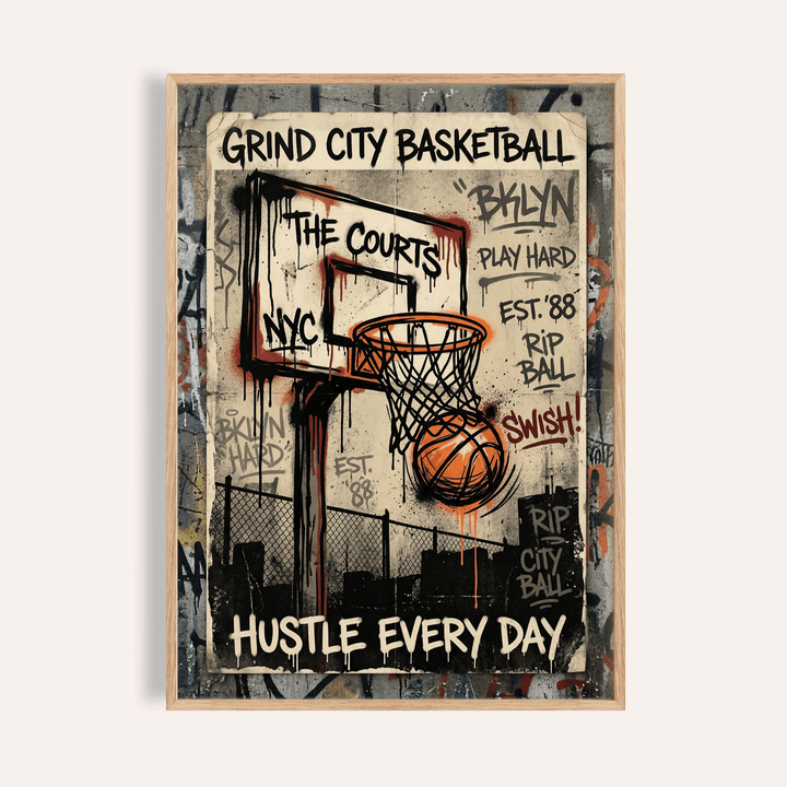 Basketball City Wall Art print showing graffiti hoop and dripping paint