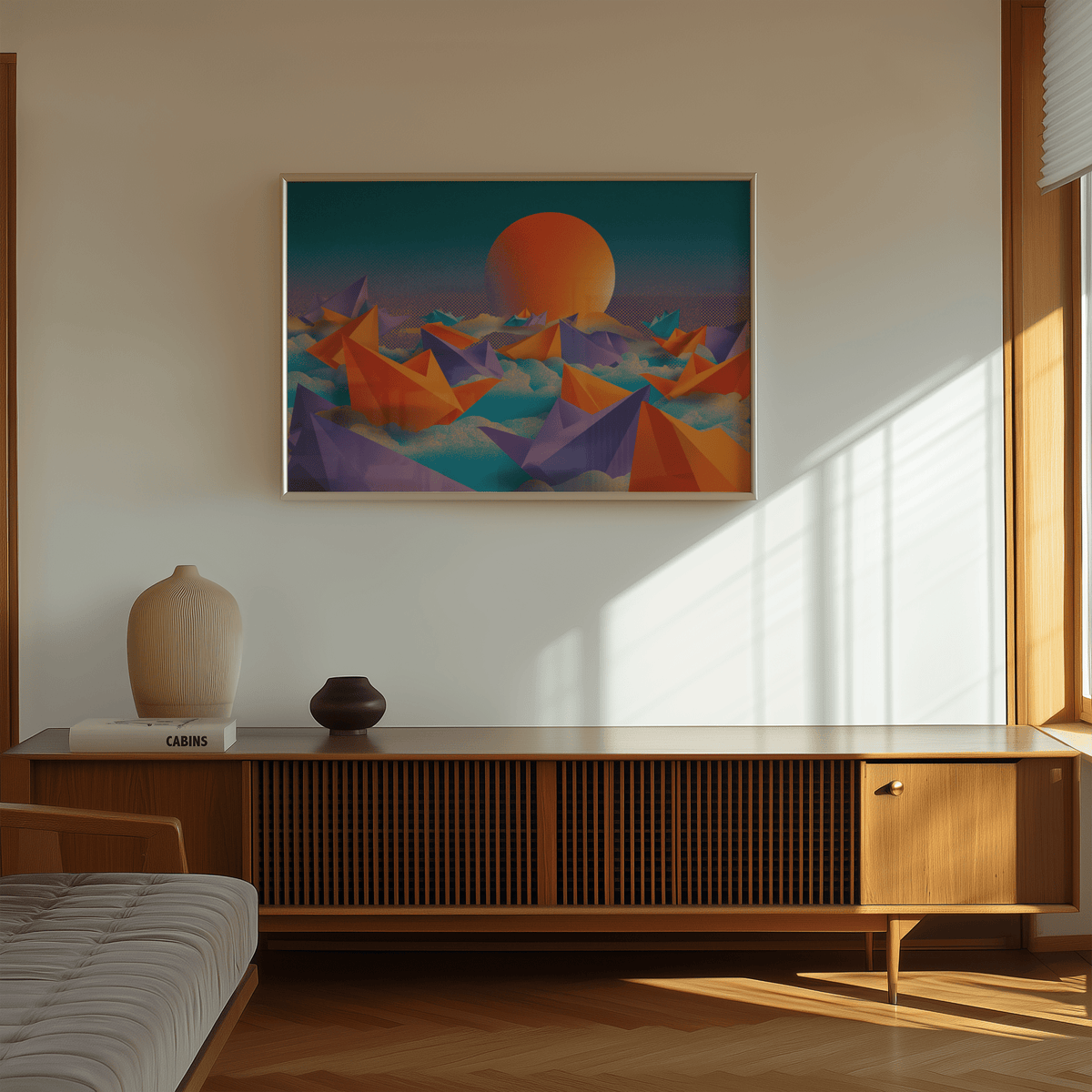 Origami Wall Art using purple, orange details for nursery wall art print
