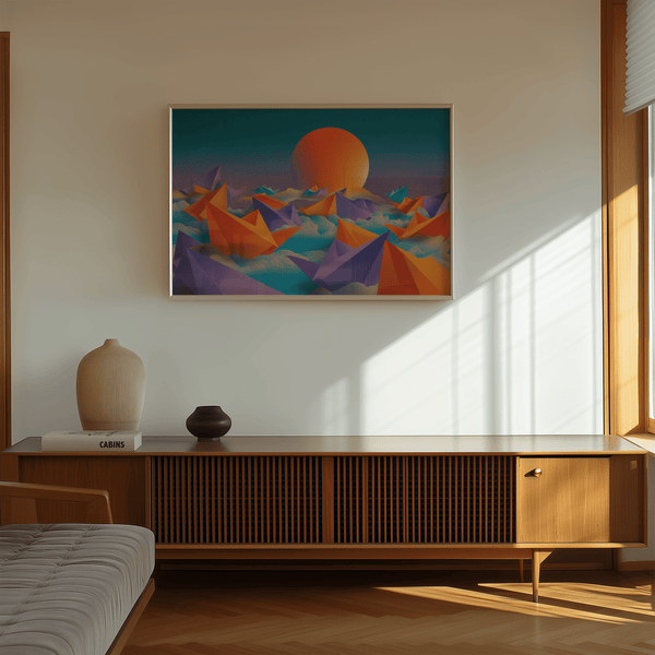 Origami Wall Art using purple, orange details for nursery wall art print