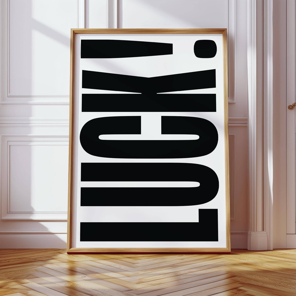 Modern home wall art with LUCK text in good luck gifts style