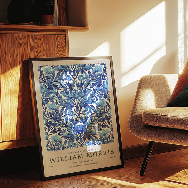 Bold blue pattern vintage wall art decor with symmetrical layout