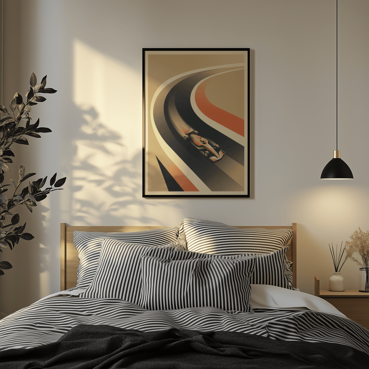 Diagonal composition motorsport illustration with sleek single-seater