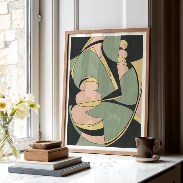 Abstract Geometric Art Print featuring Green and Beige for office art print