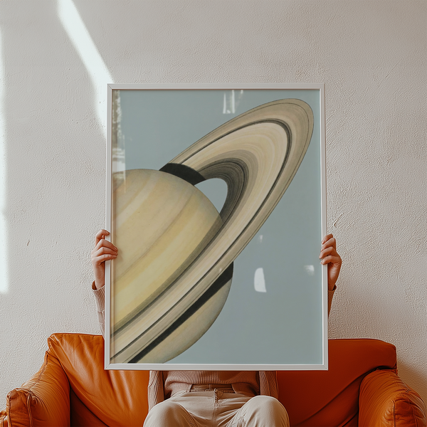 Saturn Art Print with Beige and Yellow tones, perfect for office wall art