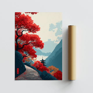 Calm mountain scene print with stacked ridgelines and spacious sky