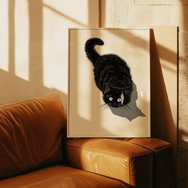 Black Cat Print art print for hallway in Black and White