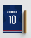 Displaying the Japan Football  Shirt Poster showing YOUR NAME across the shoulders and a large 10 number