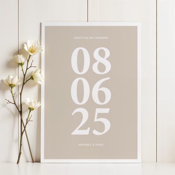Personalized Anniversary Gift print for couple’s bedroom with Black text on Beige background