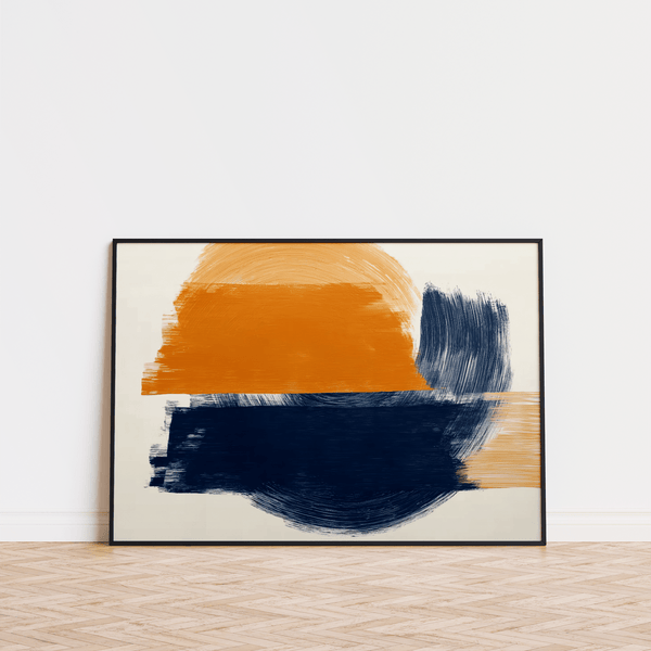 Abstract Blue and Orange Abstract Art poster for creative studio, Blue, Orange hues