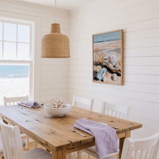 Coastal Shell Art art print with seaside Blue and Pink tones for entryway