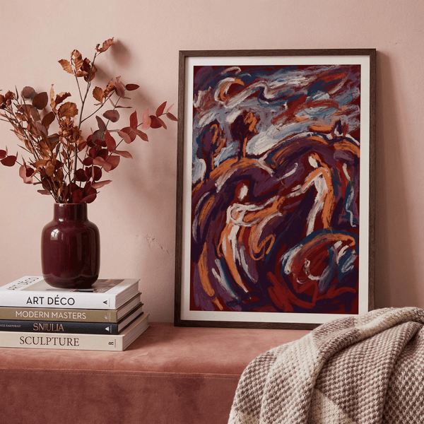 Framed wall mockup of Abstract Couple Art Print in modern living room