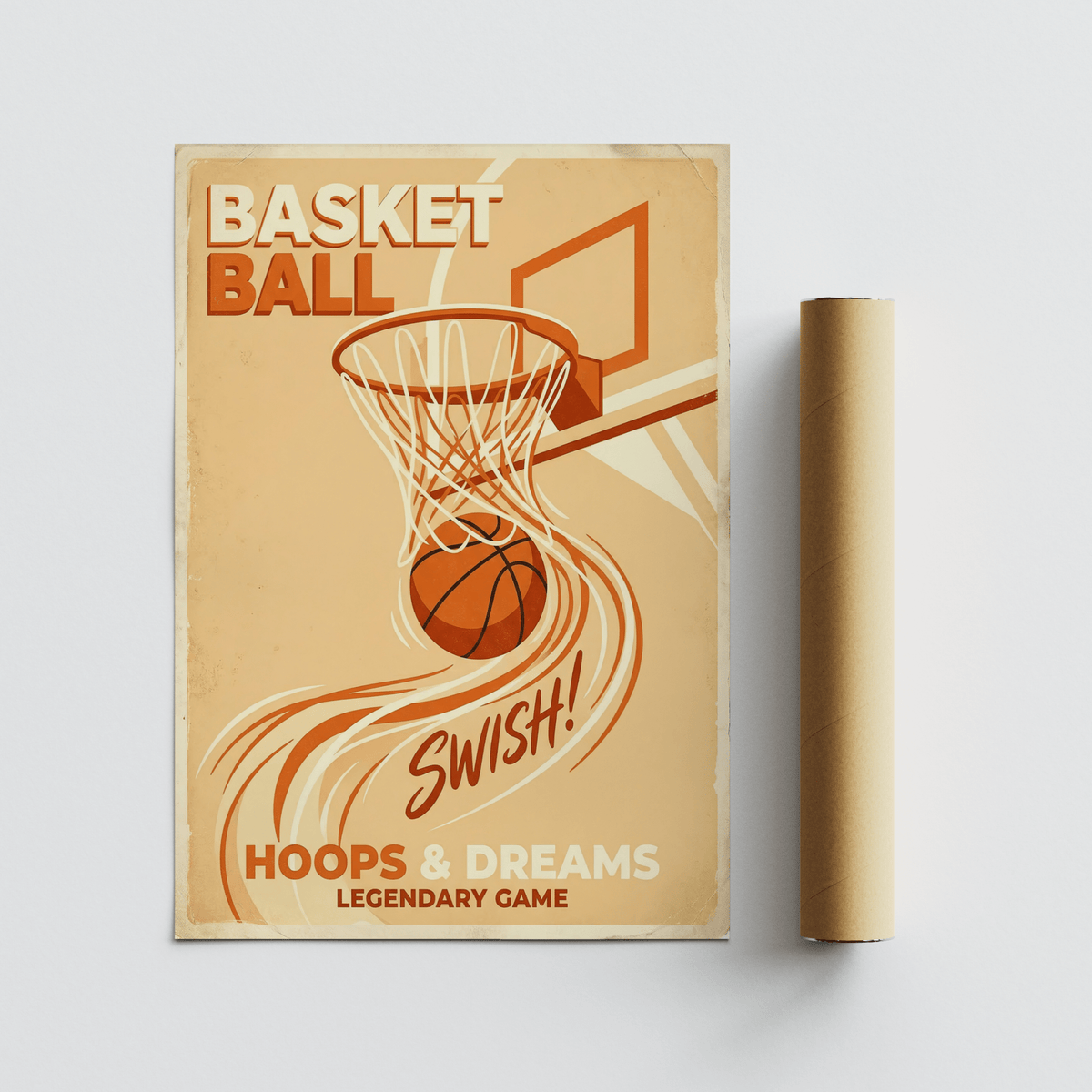 Hoop and backboard drawing capturing ball passing through net