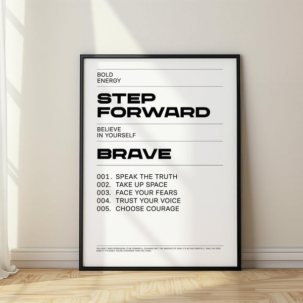Inspirational Quotes Artwork in bold black and white with courage-based phrases.