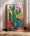 Bright Cactus Floral Wall Art orange pink for entryway wall art