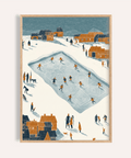 Ice Skating Poster with blue and orange tones for living room wall art