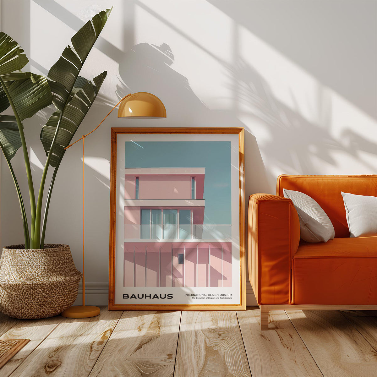 Bauhaus-style pastel architecture print in mid century art art collection.