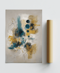 Contemporary Teal and Black Art Print in blue and gold for bedroom decor