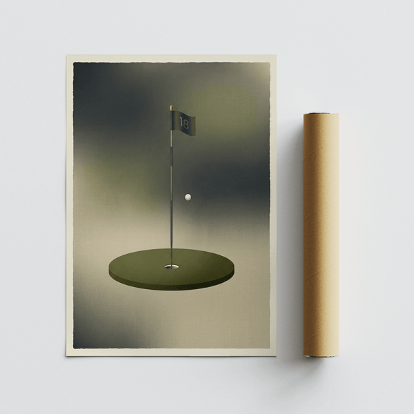 Neutral color golf artwork highlighting open negative space