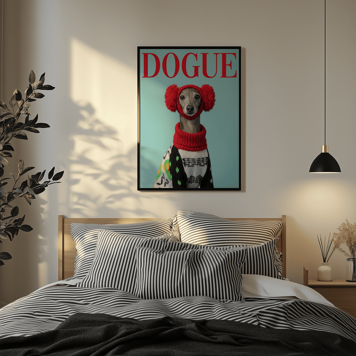 Italian Greyhound Wall Art in red and black accessories, bedroom poster