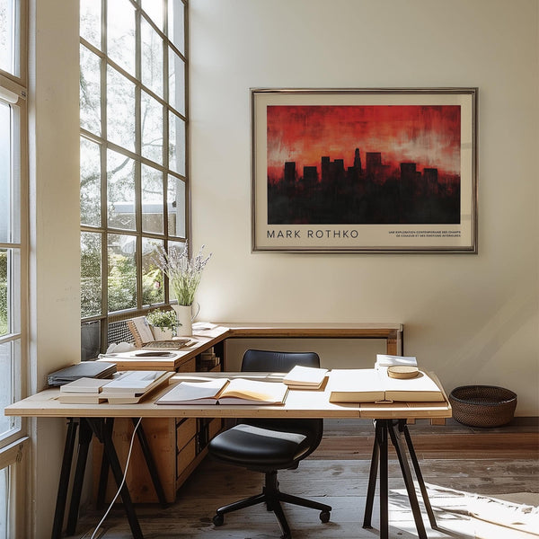 High-quality wall art California print with bold red and black hues