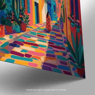 Sunset-hued houses and palm trees featured in this Mexican street art.