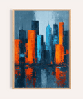 Abstract City Poster in orange and blue for living room wall art
