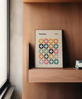 Office-ready colorful wall art featuring playful circular forms and vintage tones.