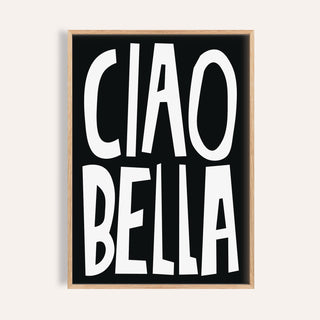 Framed Typography Wall Art with ciao bella text in white on black background