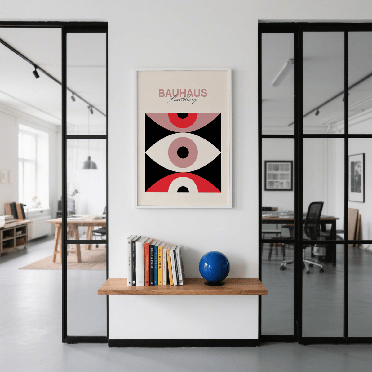 Minimalist Abstract Eye Poster wall art for study featuring Black and Red