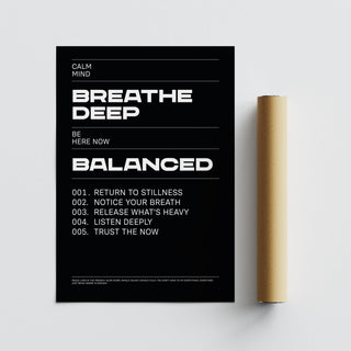 Centering black and white wall art print about calm and clarity.