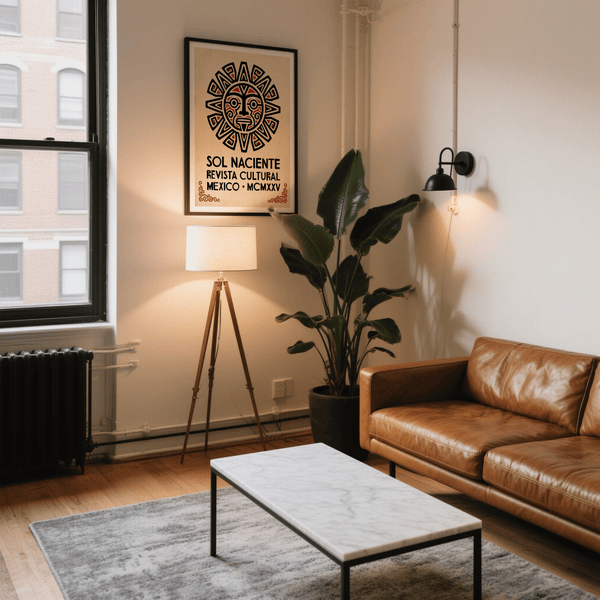 Vintage-style radial sun illustration wall art print