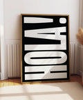 Black-and-white HOLA wall art